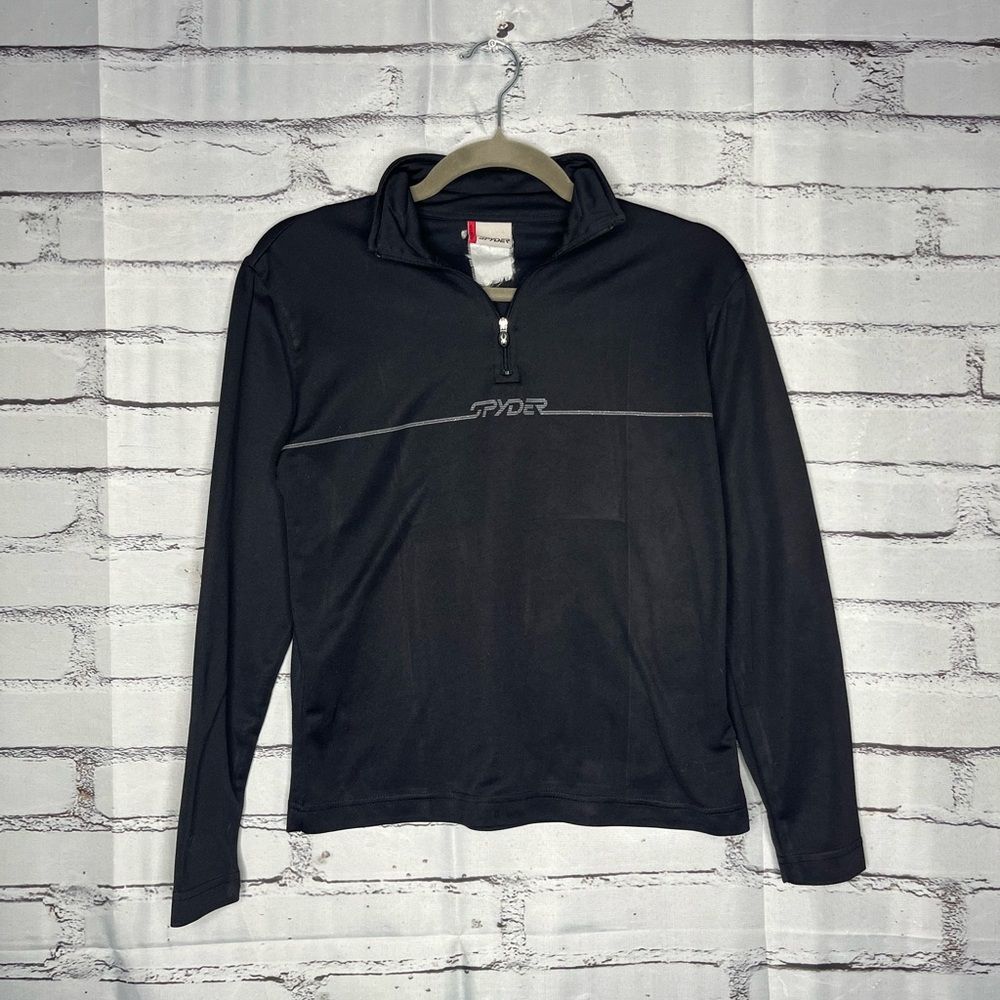Spyder Black ¼ Zip Pullover Sweater Size S/M Grey Logo Outdoor Activewear Fitted